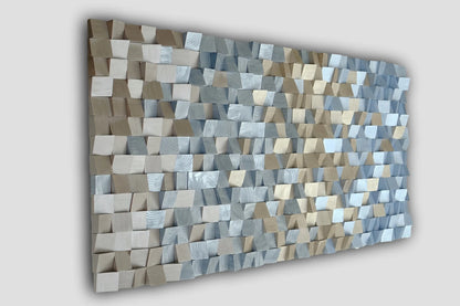 nautical wooden wall decor, wall hanging in gold blue silver, sound diffuser, acustic panel, coastal wood wall art, sea modern wood art