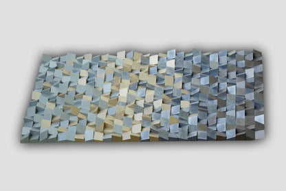 nautical wall art gold blue silver, coastal wood wall hanging, sea modern wood art, wooden sea style sound diffuser, artistic acustic panel