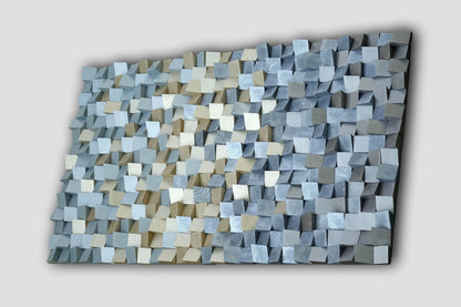 nautical wall art gold blue silver, coastal wood wall hanging, sea modern wood art, wooden sea style sound diffuser, artistic acustic panel