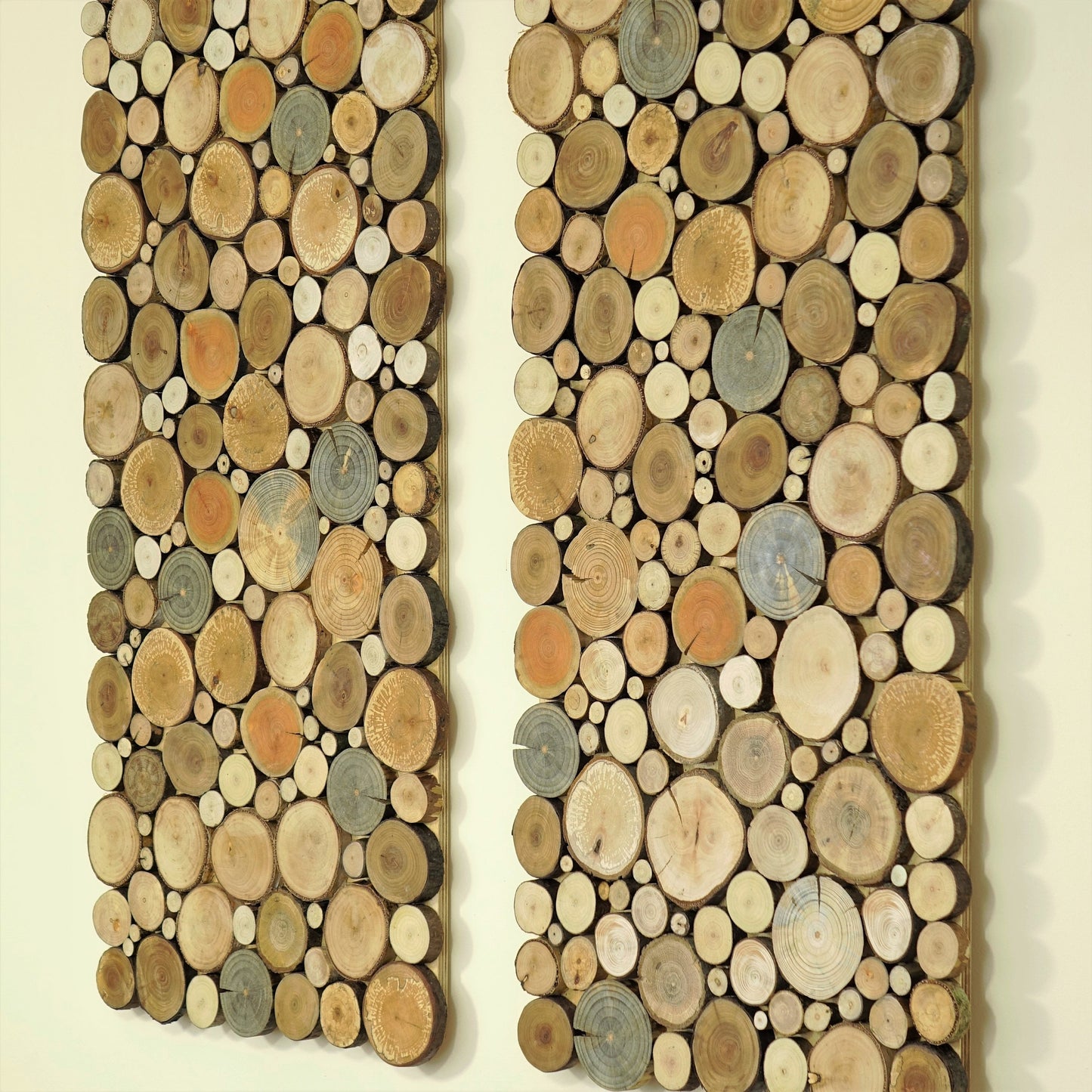 wood wall art - a set of twin 2 panles, Tree rounds decor, tree slice wall board, modern wood art