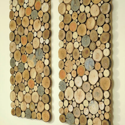 wood wall art - a set of twin 2 panles, Tree rounds decor, tree slice wall board, modern wood art