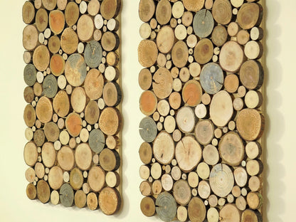 USA ONLY, wood wall art - a set of twin 2 panles, Tree rounds decor, tree slice wall board, modern wood art
