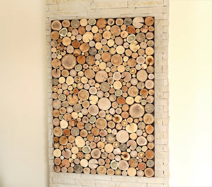 wall hanging decor, reclaimed wood wall art, tree rounds wall panel, Environmental wall decor, modern wood wall art, holzwand kunst