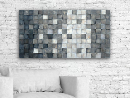 READY TO SELL, Wooden Mosaic Wall Art, Black White Gray Abstract Art, shades of gray 3d Wall Art, Large Wood Wall Sculpture
