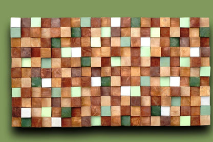 Rustic Autumn Wood Wall Art, Handmade with Real Wood, Textured Mosaic Wall Hanging, Colorful Murals for Interior Design