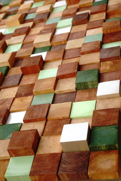 Rustic Autumn Wood Wall Art, Handmade with Real Wood, Textured Mosaic Wall Hanging, Colorful Murals for Interior Design
