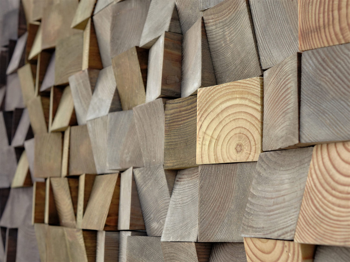 textured wood wall art, mosaic wall hanging, 3D wood wall art, wood wall decor grey brown, modern wooden wall art