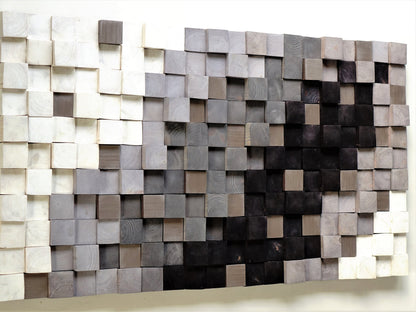 Mosaic Wall Hanging, Wooden wall art, Textured Wooden Wall Art, Modern Wood Decor Black White Silver, Modern Wooden Wall Art