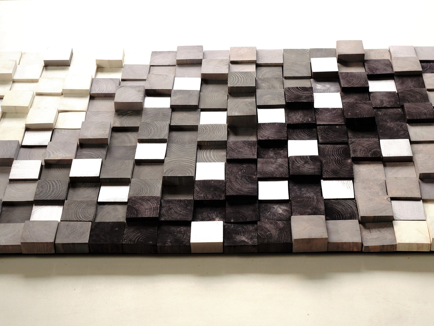 Mosaic Wall Hanging, Wooden wall art, Textured Wooden Wall Art, Modern Wood Decor Black White Silver, Modern Wooden Wall Art