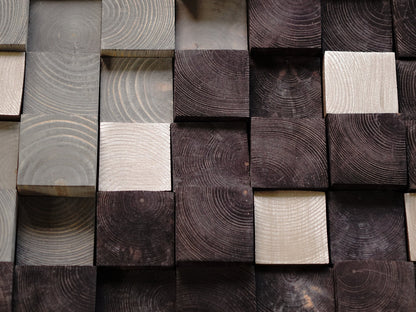 Mosaic Wall Hanging, Wooden wall art, Textured Wooden Wall Art, Modern Wood Decor Black White Silver, Modern Wooden Wall Art
