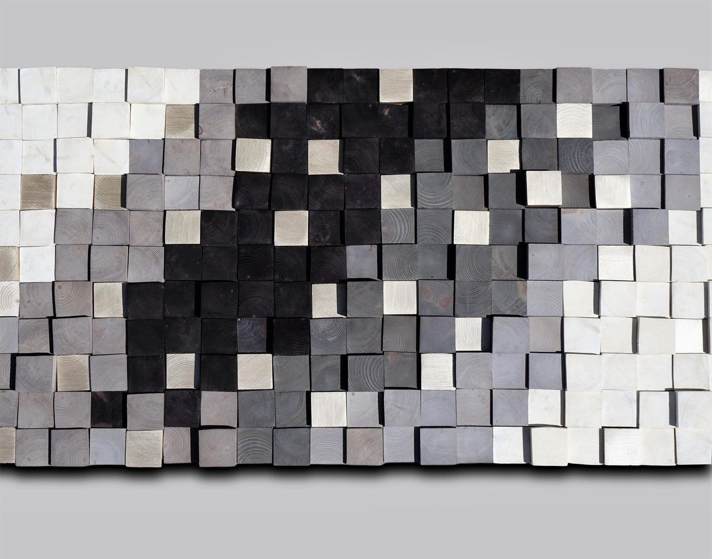 Mosaic Wall Hanging, Wooden wall art, Textured Wooden Wall Art, Modern Wood Decor Black White Silver, Modern Wooden Wall Art