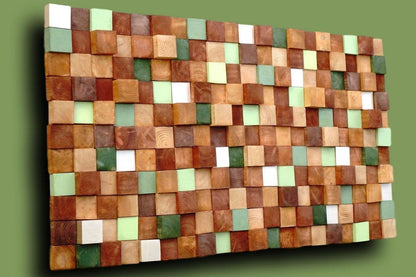 Rustic Autumn Wood Wall Art, Handmade with Real Wood, Textured Mosaic Wall Hanging, Colorful Murals for Interior Design