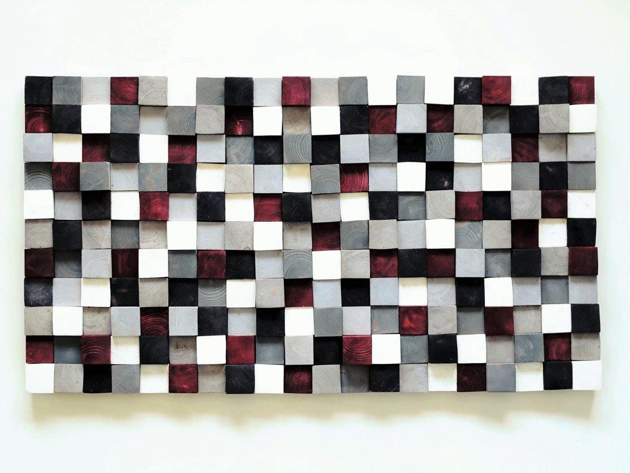 Modern Wood Wall Art, Hand Painted Pine Squares, Wooden Wall Art,Rustic Wood Wall Hanging, Shades of Gray, White, Black, Burgundy