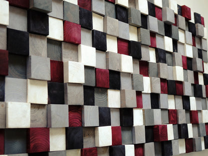 Modern Wood Wall Art, Hand Painted Pine Squares, Wooden Wall Art,Rustic Wood Wall Hanging, Shades of Gray, White, Black, Burgundy