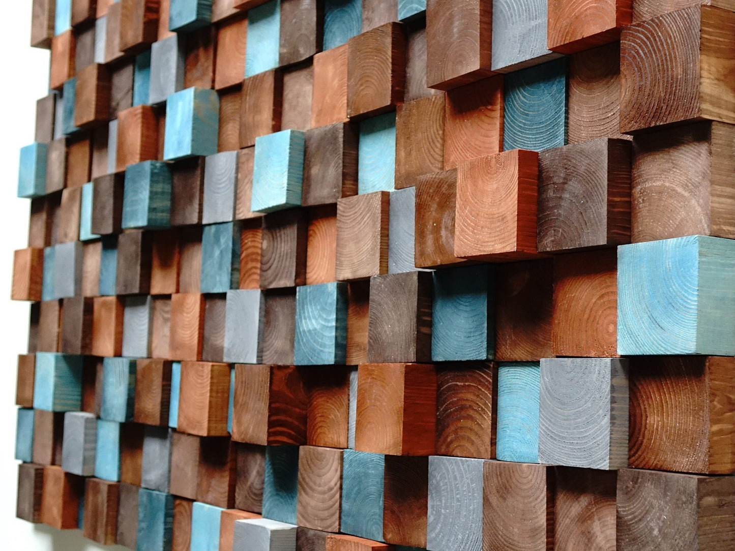 Wooden wall art, Textured Wooden Wall Art, Mosaic Wall Hanging, Modern Wood Decor Blue gray turquoise Brown, Modern Wooden Wall Art