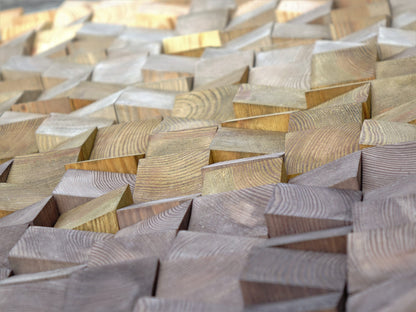 Modern Wooden Wall Art, Warm Earth Tones Wooden Blocks Mosaic Wall Hanging, Over the Bed Wall decor, Natural Wood Wall Art Large, Wood decor