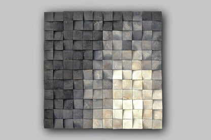 square wood wall art decor, nature wall hanging, textured art decor, wood wall sculpture, environmental decor, mosaic wall hanging