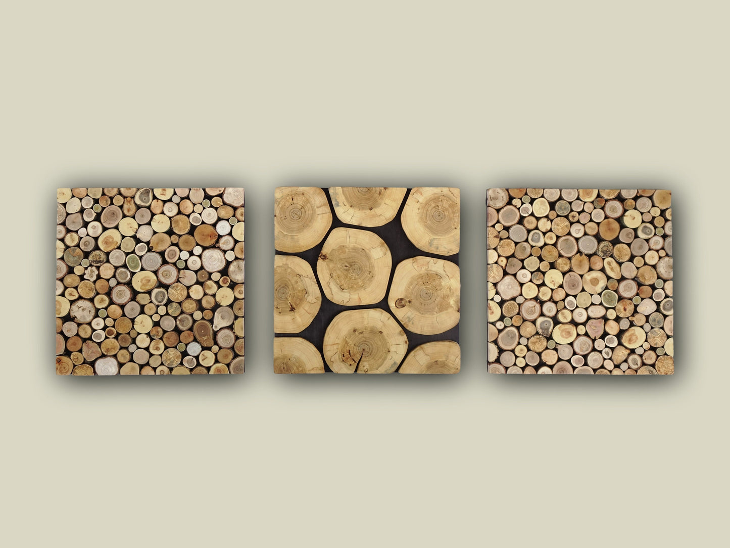 Large Wood Wall Art Triptych, Set of 3 Wood slice Wall panels, Natural Wood slab Above Couch Wall Decor, 3 Piece Wooden Tree trunk Wall Art