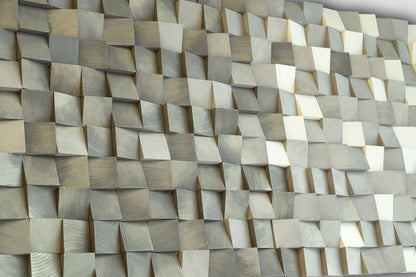 Gold grey wood wall art, wood block 3d wall art, hues of grey wood wall decor, urban bronze wooden wall hanging, goldwashed grey white decor