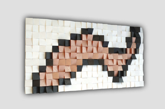 Metallic copper black white wood wall art, geometric wall mosaic, wooden block 3d wall art, mosaic wall hanging, abstract wooden wall decor
