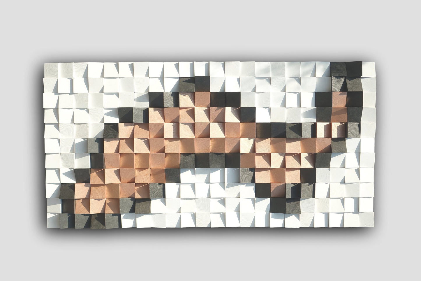 Metallic copper black white wood wall art, geometric wall mosaic, wooden block 3d wall art, mosaic wall hanging, abstract wooden wall decor