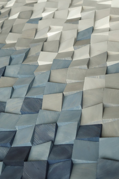 blue and gray wood wall art decor, nature wall hanging, textured art decor, wood wall sculpture , environmental decor, mosaic wall hanging