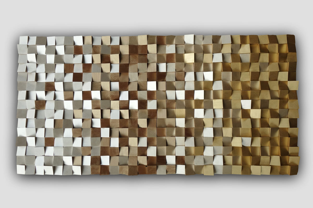 3D wood wall art gold and silver, mosaic wood wall art