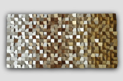 3D wood wall art gold and silver, mosaic wood wall art