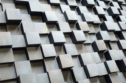 black gray wood sound diffuser, wood wall art sculpture, wood wall hanging, 3d wood wall panel, wooden acoustic panel, sound panel