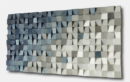 blue and gray wood wall art decor, nature wall hanging, textured art decor, wood wall sculpture , environmental decor, mosaic wall hanging
