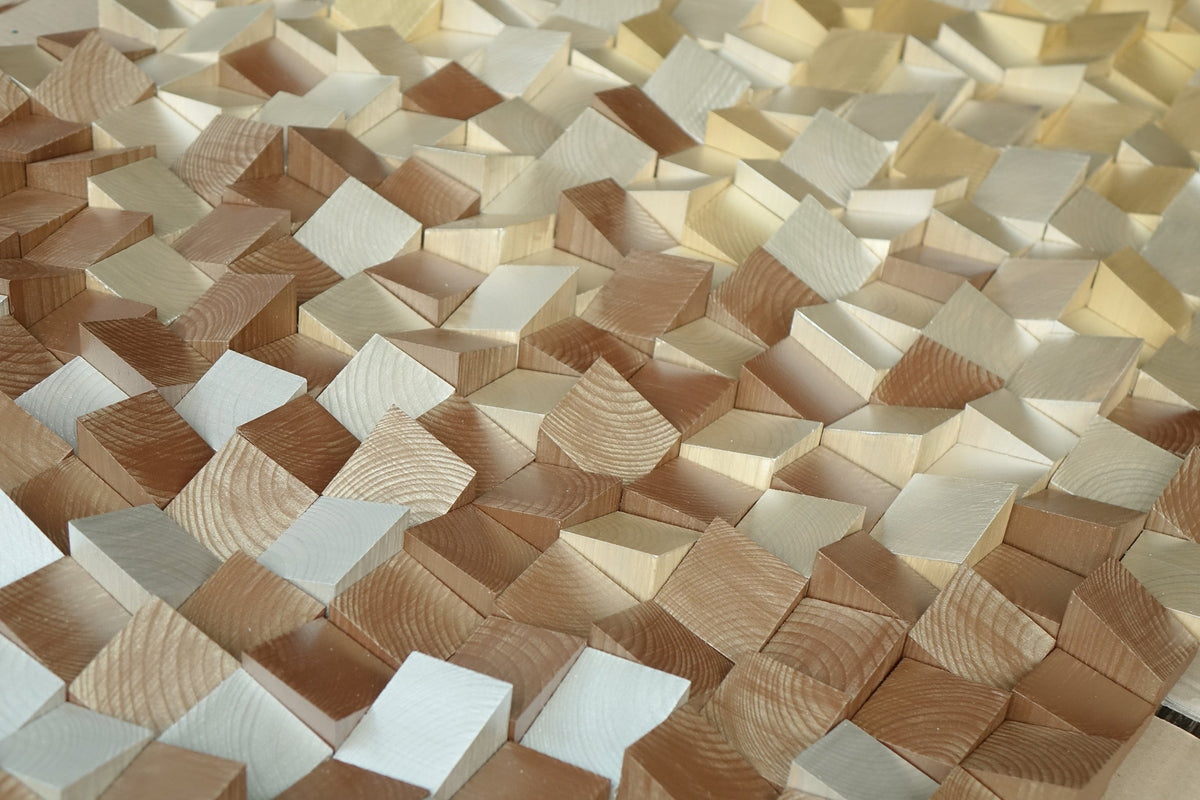 3D wood wall art gold and silver, mosaic wood wall art