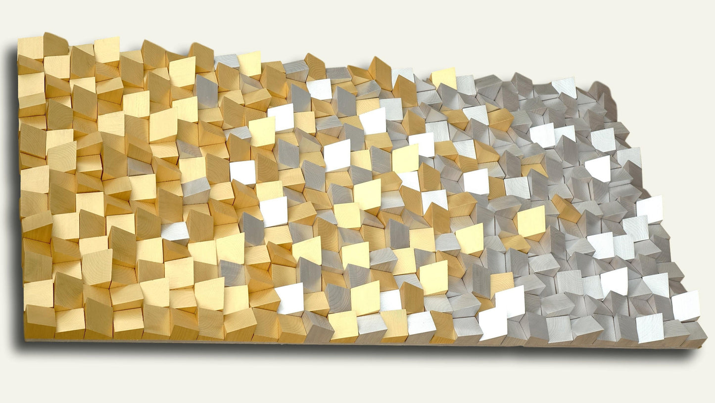 modern Gold and Silver Wall Decor,  3D wood wall art, textured wooden wall hanging