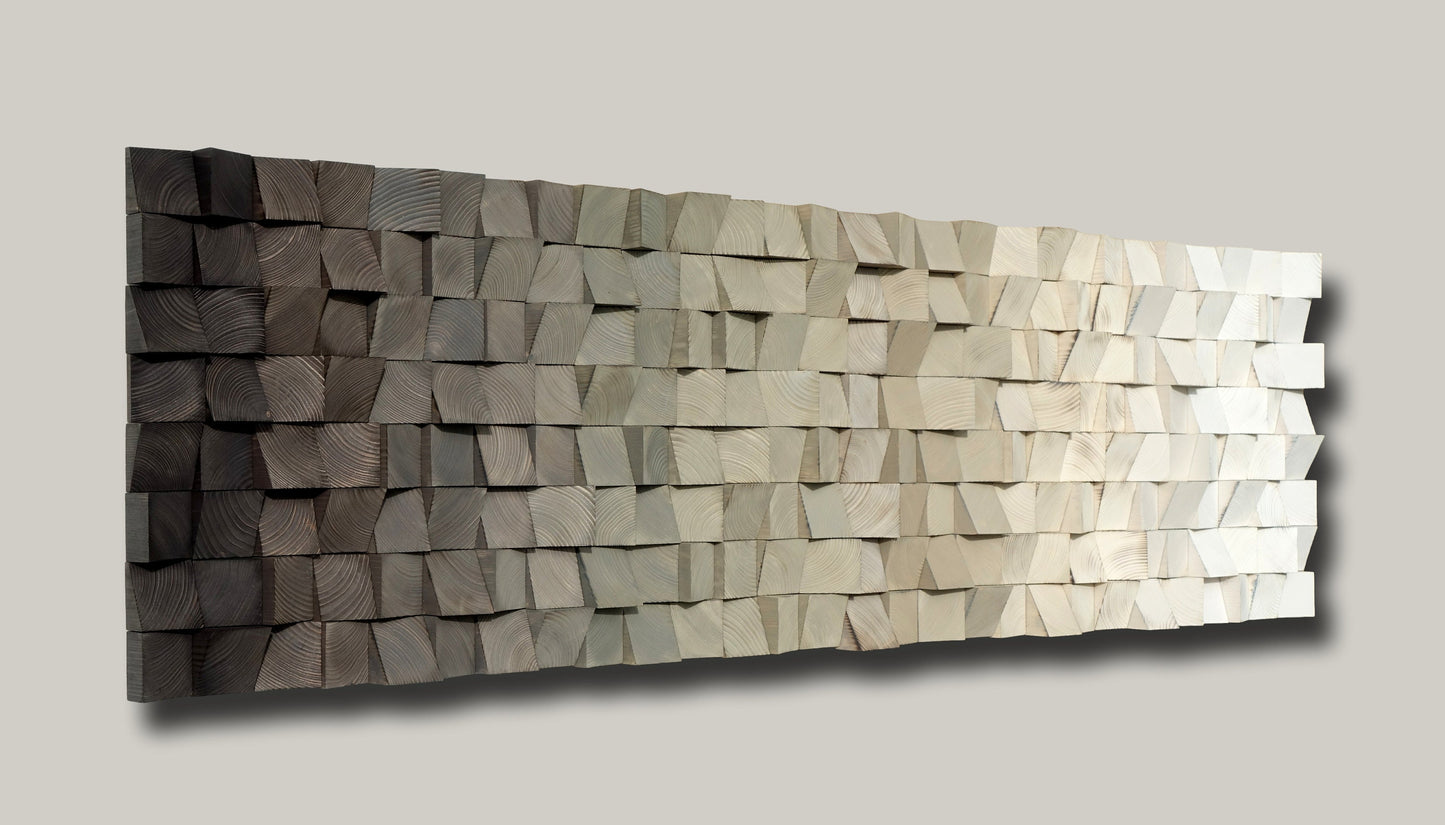 ombre wooden wall art, 3D mosaic, modern abstract wood wall art, wood wall art, grey and beige wall art, rustic, wood wall decor