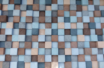 Wooden wall art, Textured Wooden Wall Art, Mosaic Wall Hanging, Modern Wood Decor Blue, Grey, Brown, Modern Wooden Wall Art