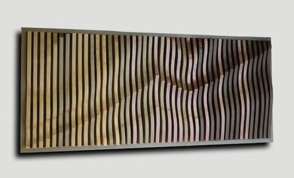 gold and copper 3D wall art, parametric wood wall art, wall sculpture, headboard idea, wood wall panel, wavy wall decor, wood sound diffuser