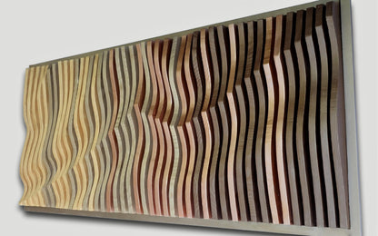 gold and copper 3D wall art, parametric wood wall art, wall sculpture, headboard idea, wood wall panel, wavy wall decor, wood sound diffuser