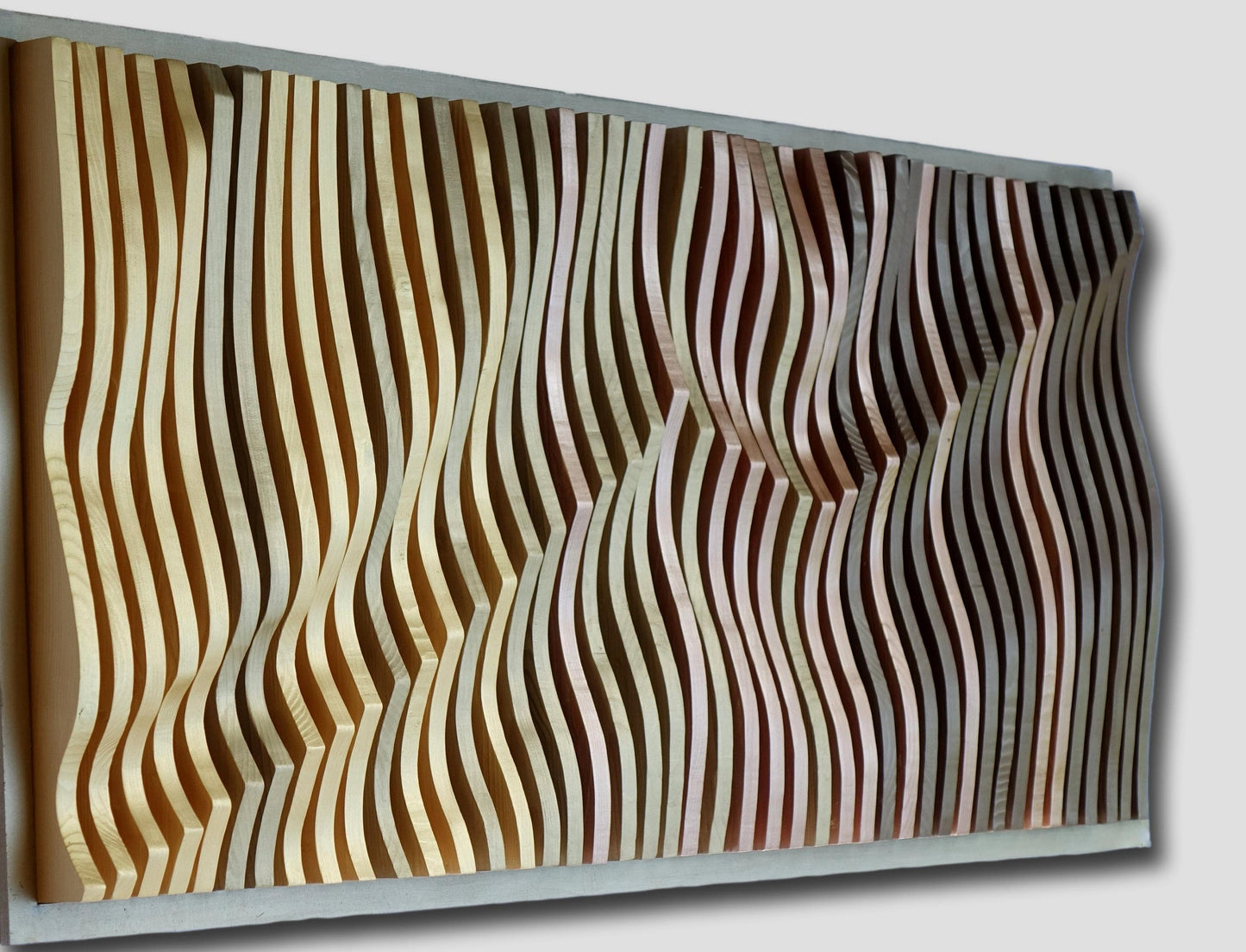 gold and copper 3D wall art, parametric wood wall art, wall sculpture, headboard idea, wood wall panel, wavy wall decor, wood sound diffuser