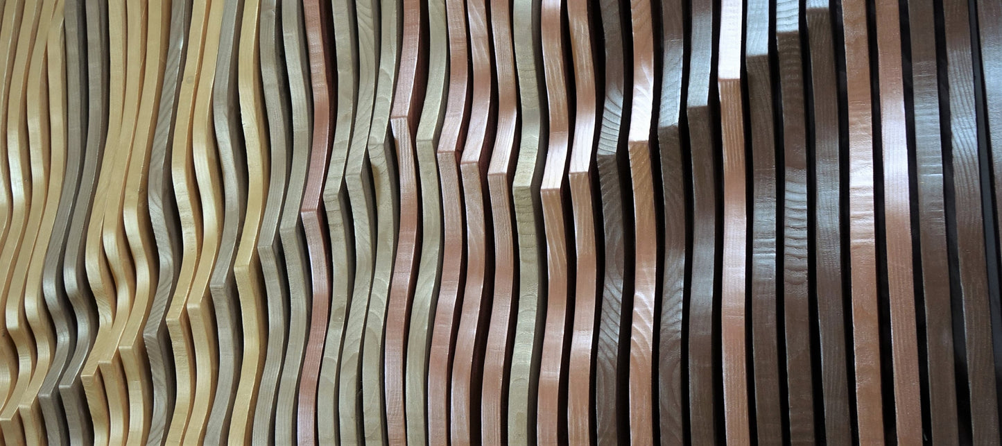 gold and copper 3D wall art, parametric wood wall art, wall sculpture, headboard idea, wood wall panel, wavy wall decor, wood sound diffuser
