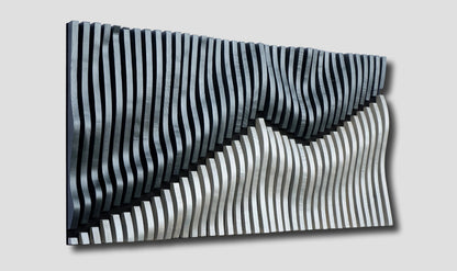 parametric wall art, wavy wooden wall art, parametric panel, 3D wood wall decor, wooden headboard, black and white wall art, sound diffuser