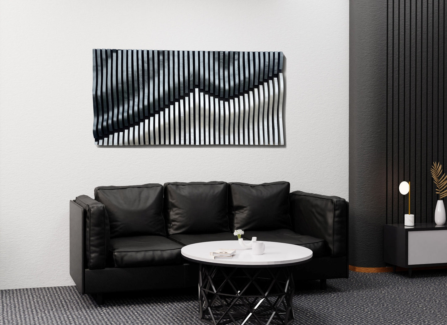 parametric wall art, wavy wooden wall art, parametric panel, 3D wood wall decor, wooden headboard, black and white wall art, sound diffuser