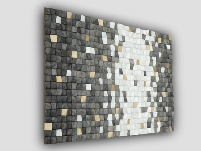 Grey and gold 3d wall art, wood wall panel, sound diffuser, acoustic panel, wood wall sculpture, wooden blocks wall hanging