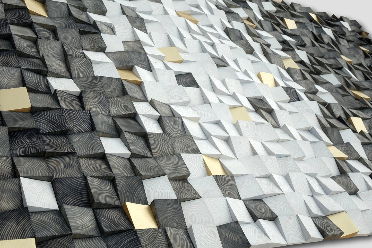 Grey and gold 3d wall art, wood wall panel, sound diffuser, acoustic panel, wood wall sculpture, wooden blocks wall hanging