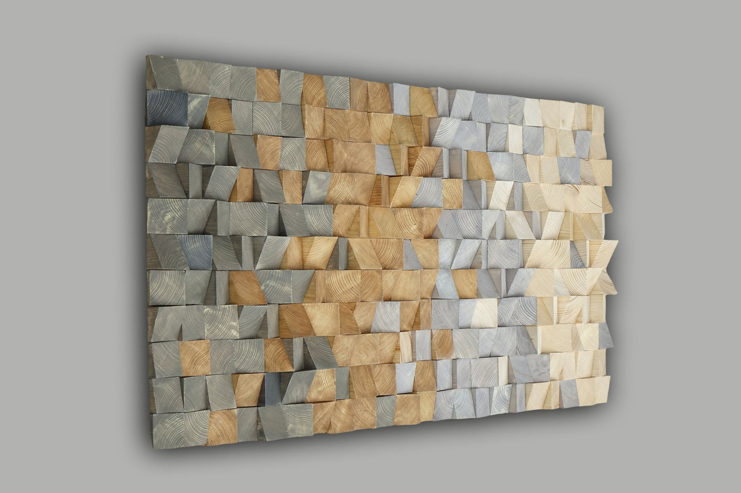 earth tone wall art, mosaic wall hanging, textured wood wall art, 3D wood wall decor grey brown, modern wooden wall art for living room