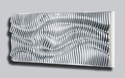 Décor mural en bois ondulé argenté composé de lattes, panneau mural acoustique, sculpture murale 3d, pièce murale paramétrique contemporaine