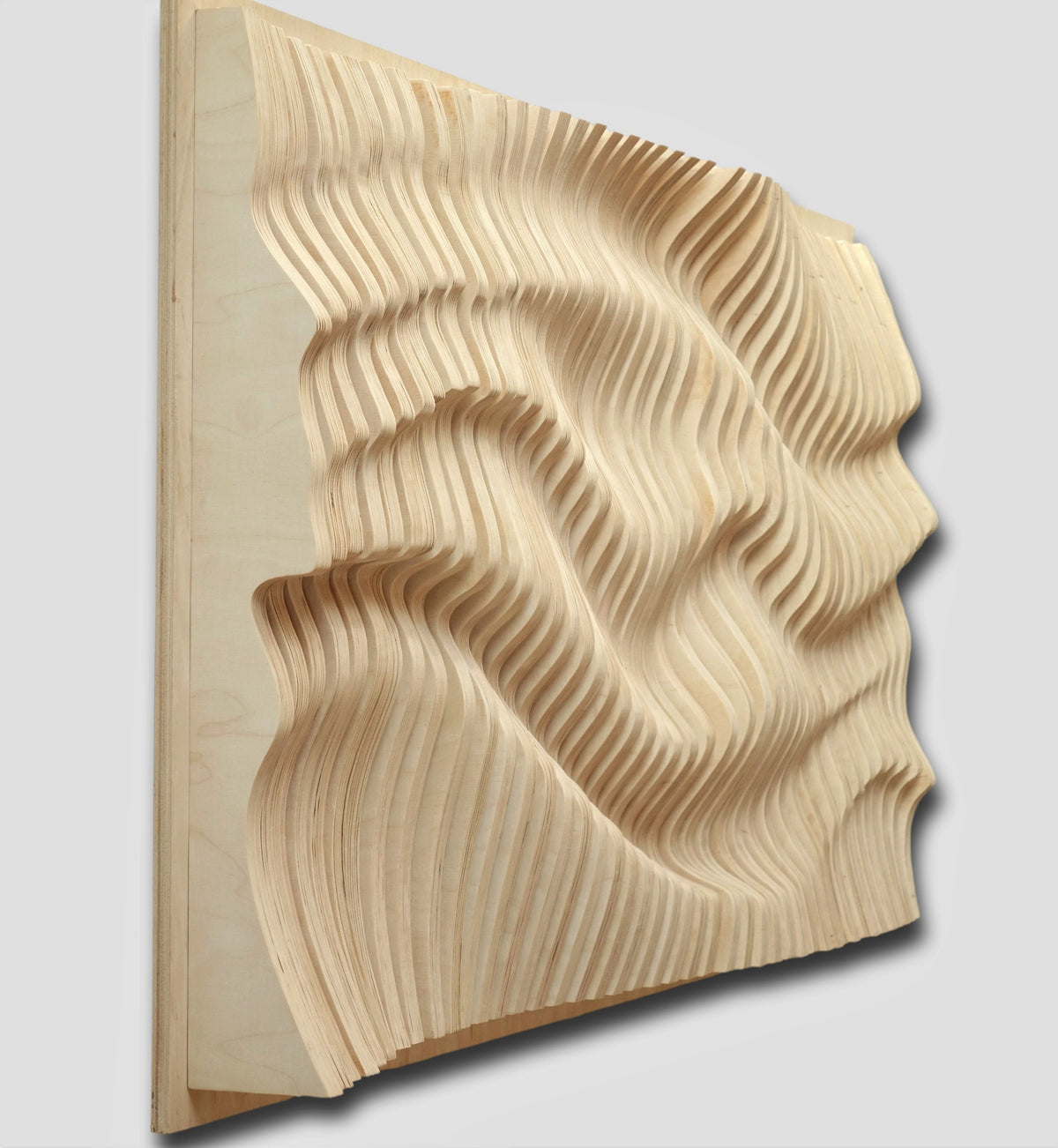 Parametrische wandkunst aus natürlichen holzlatten, holzschalldiffusor, 3d gewellte wandskulptur, geometrische wanddekoration