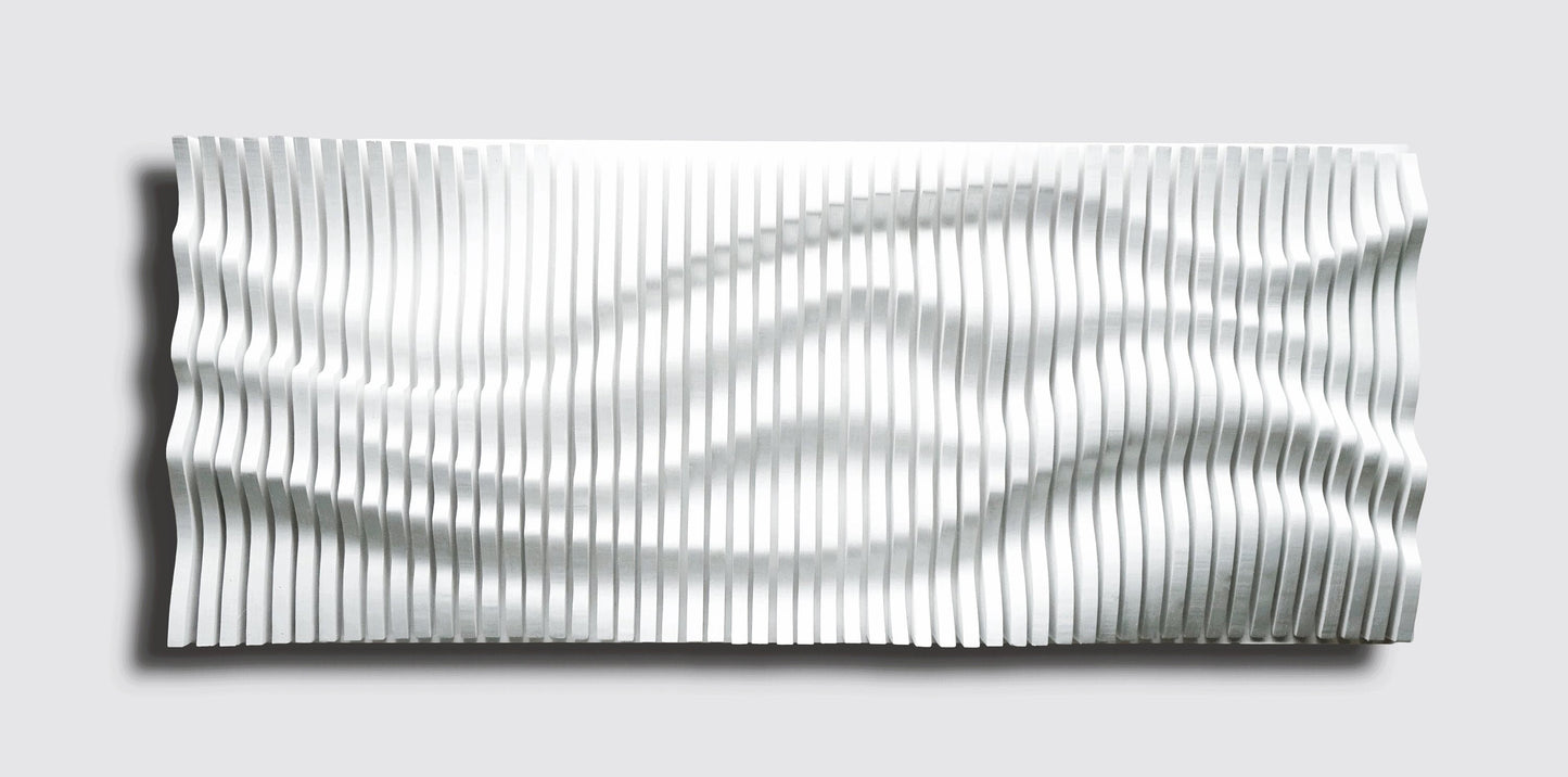 White wavy wood wall décor made of slats, acoustic wall panel, 3d wall sculpture, contemporary parametric wall piece, sound wave art