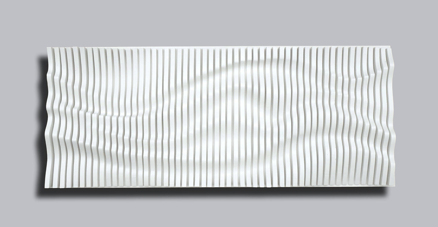 White wavy wood wall décor made of slats, acoustic wall panel, 3d wall sculpture, contemporary parametric wall piece, sound wave art