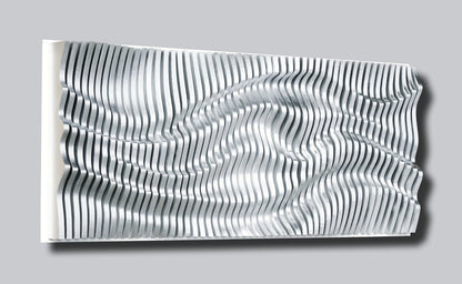 Décor mural en bois ondulé argenté composé de lattes, panneau mural acoustique, sculpture murale 3d, pièce murale paramétrique contemporaine