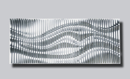 Décor mural en bois ondulé argenté composé de lattes, panneau mural acoustique, sculpture murale 3d, pièce murale paramétrique contemporaine