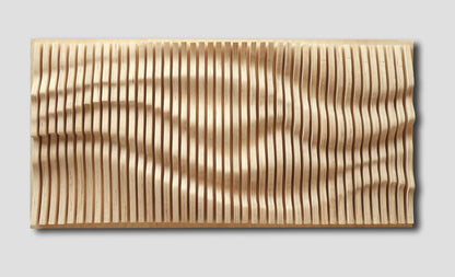 Parametrische wandkunst aus natürlichen holzlatten, holzschalldiffusor, 3d gewellte wandskulptur, geometrische wanddekoration